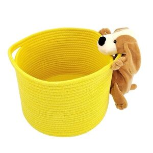 COTTON ROPE STORAGE BASKET WITH MINI BAG YELLOW TOY BASKET ( Dog )